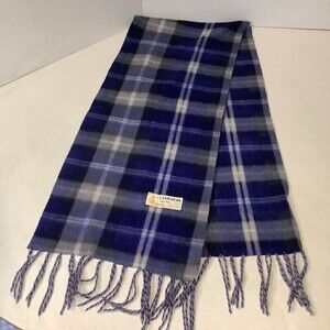 Royal Rossi Scarf 100% Cashmere Blue Plaid 44" Long Made Mongolia China